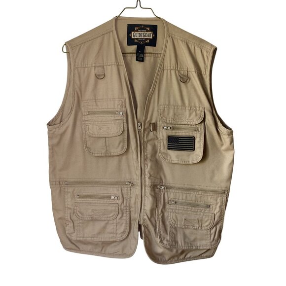 Guide Gear XL Khaki Field Vest With Zippered Pockets & American Flag Patch - Picture 6 of 6